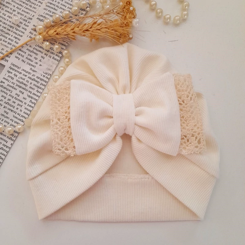 توربان  تریکو پنبه  پاپیونی لب تور کنفی رنگ شیری