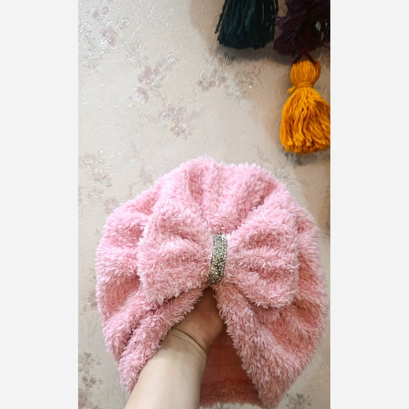 توربان تدی صورتی تک لایه نرم و گرم مناسب نوزاد تا۶ ماه